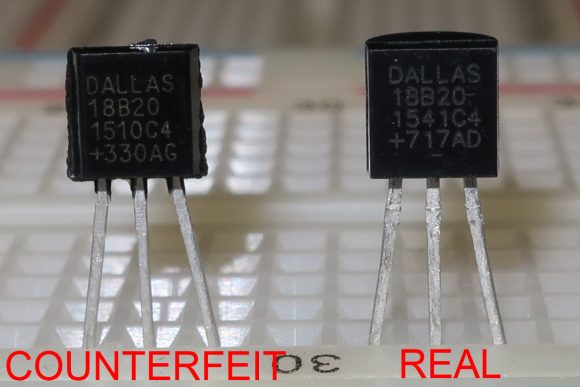 Conterfeit vs Real DS18B20 temperature sensor